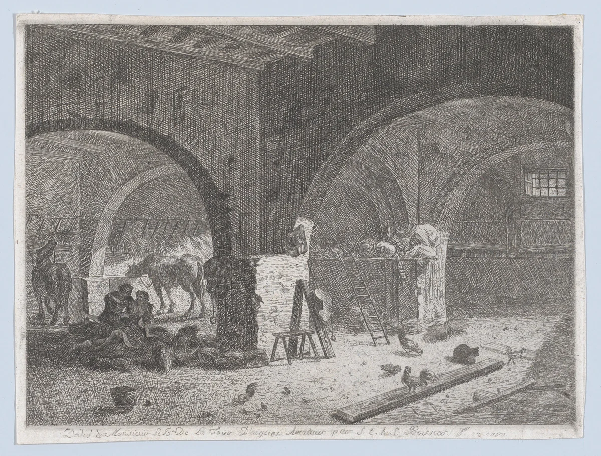 Interior of a Farm with Lovers by anonymous, print, 1787