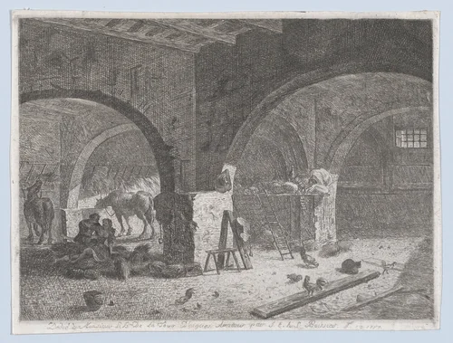 Interior of a Farm with Lovers by anonymous, print, 1787
