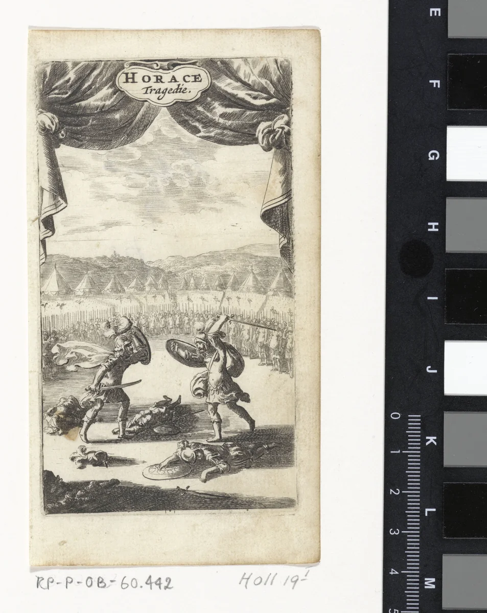 Strijd van de Horatii en Curatii by Abraham Dircksz. Santvoort, print, 1663