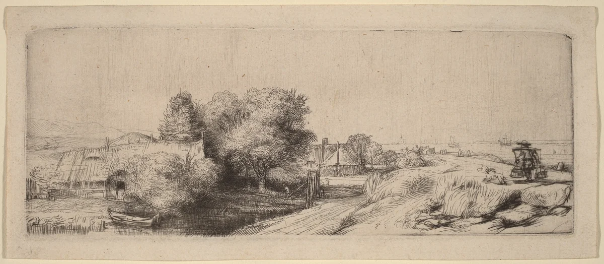 Landscape with a Milkman by Rembrandt van Rijn, print, 1650