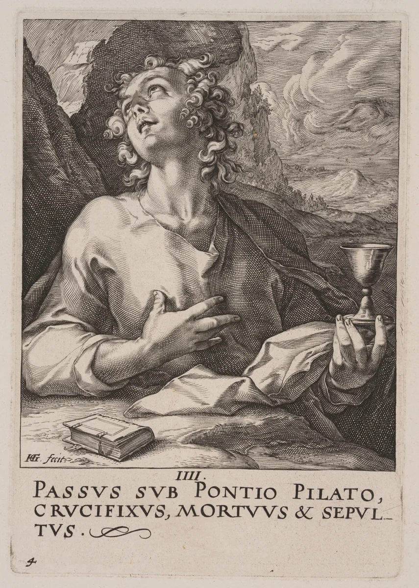 St John, from Christ, the Apostles and St Paul with the Creed by Hendrick Goltzius, print, 1589