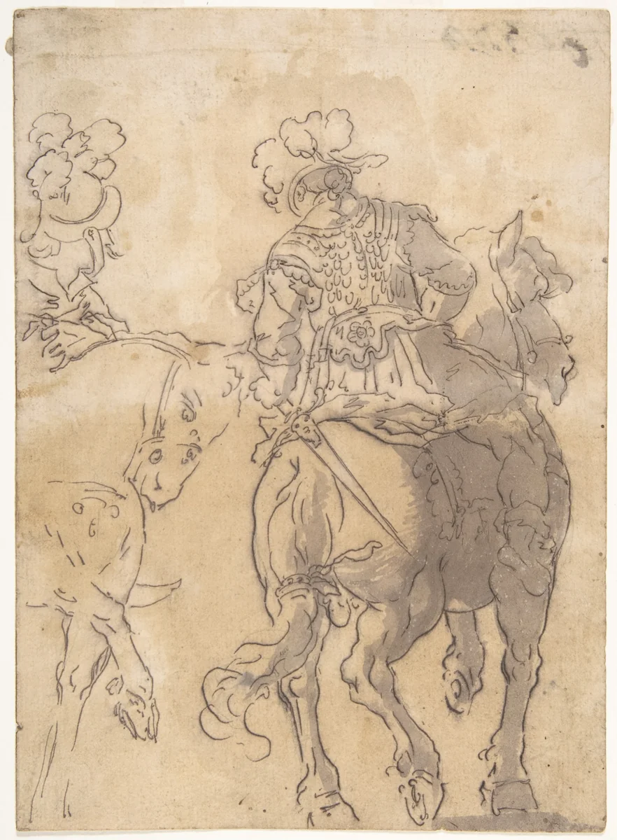 Two Horsemen by anonymous, drawing, 1600-1700