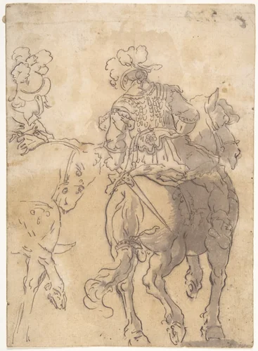 Two Horsemen by anonymous, drawing, 1600-1700