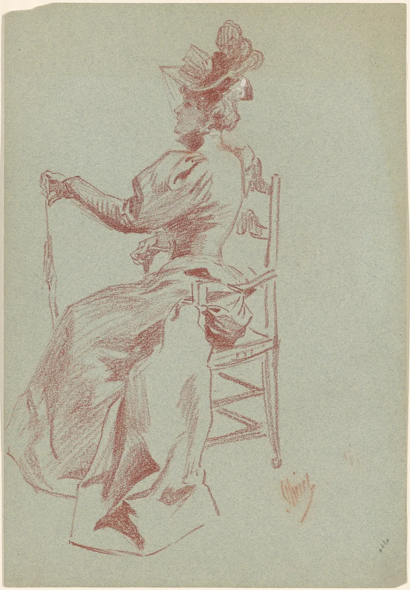 Elegant Lady Seated in a Chair by Jules Chéret, drawing, 1895-1905