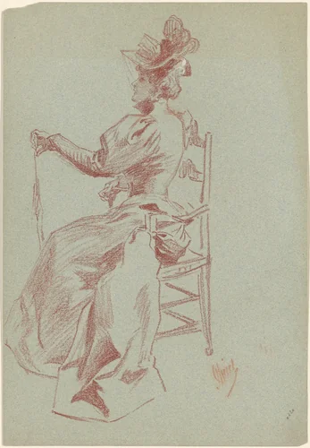 Elegant Lady Seated in a Chair by Jules Chéret, drawing, 1895-1905