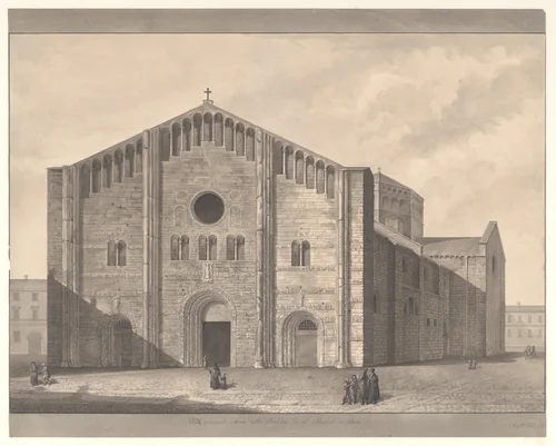 View of the Façade of the Cathedral of San Michele, Pavia by Giulio Aluisetti, drawing, 1820-1829