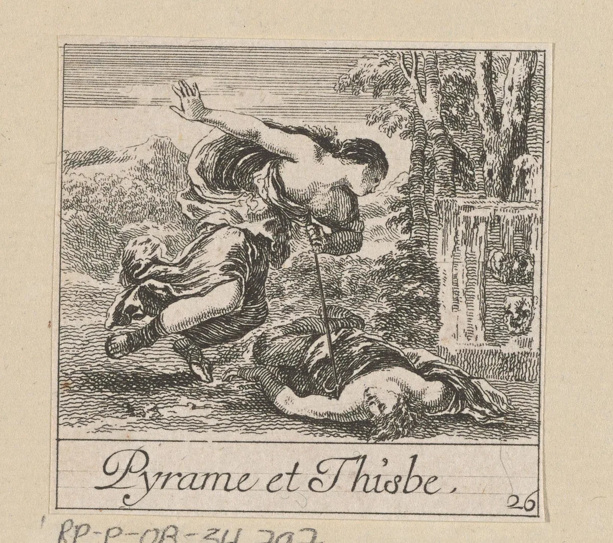 Pyramus en Thisbe by anonymous, print, 1620-1664