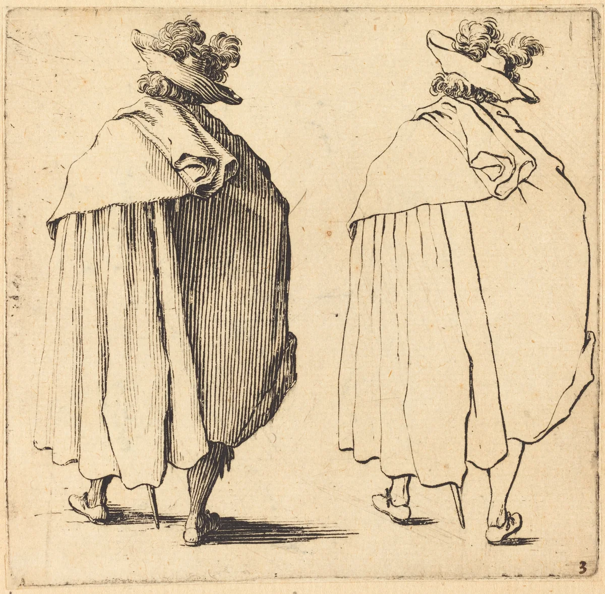 Man in Cloak, Seen from Behind by Jacques Callot, print, 1621-1624
