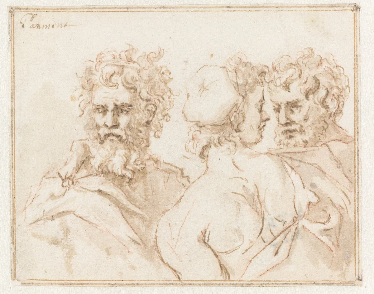 Drie figuren by Jan de Bisschop, drawing, 1648-1671