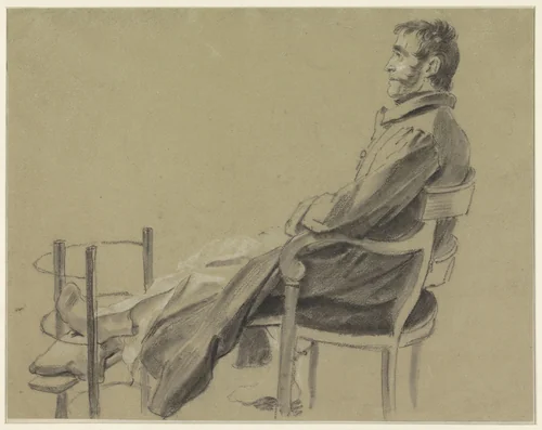 Gewonde soldaat, zittend in een stoel by Jacob Joseph Eeckhout, drawing, 1803-1861