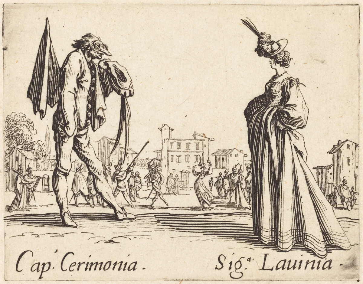Cap. Cerimonia and Siga. Lavinia by Jacques Callot, print, 1622