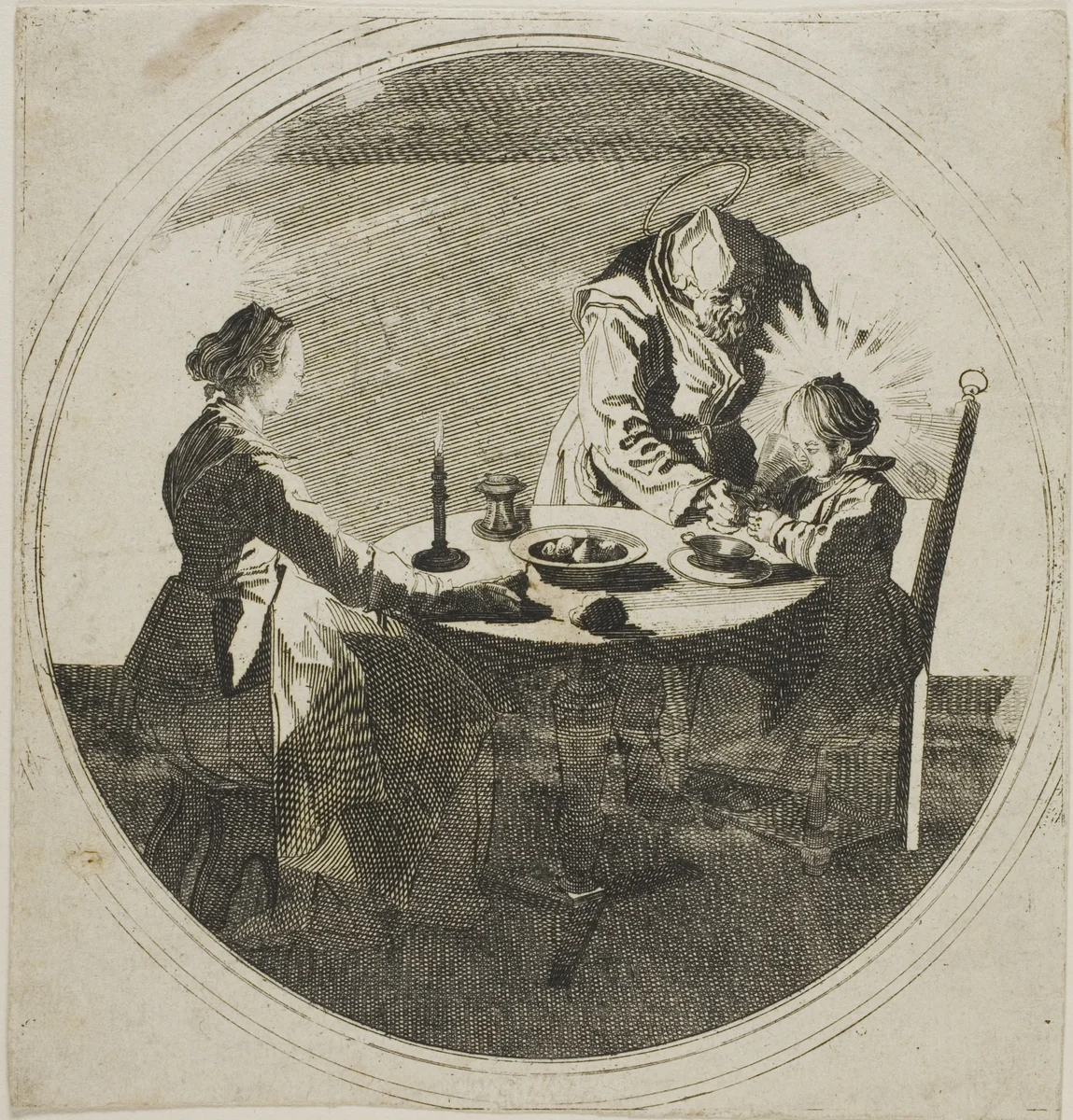 The Holy Family at Table by Jacques Callot, print, 1628-1668