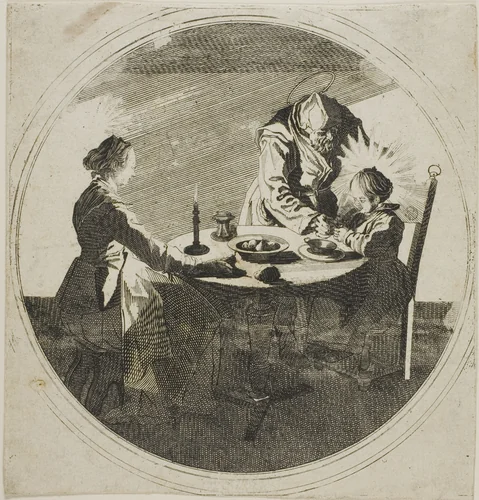 The Holy Family at Table by Jacques Callot, print, 1628-1668
