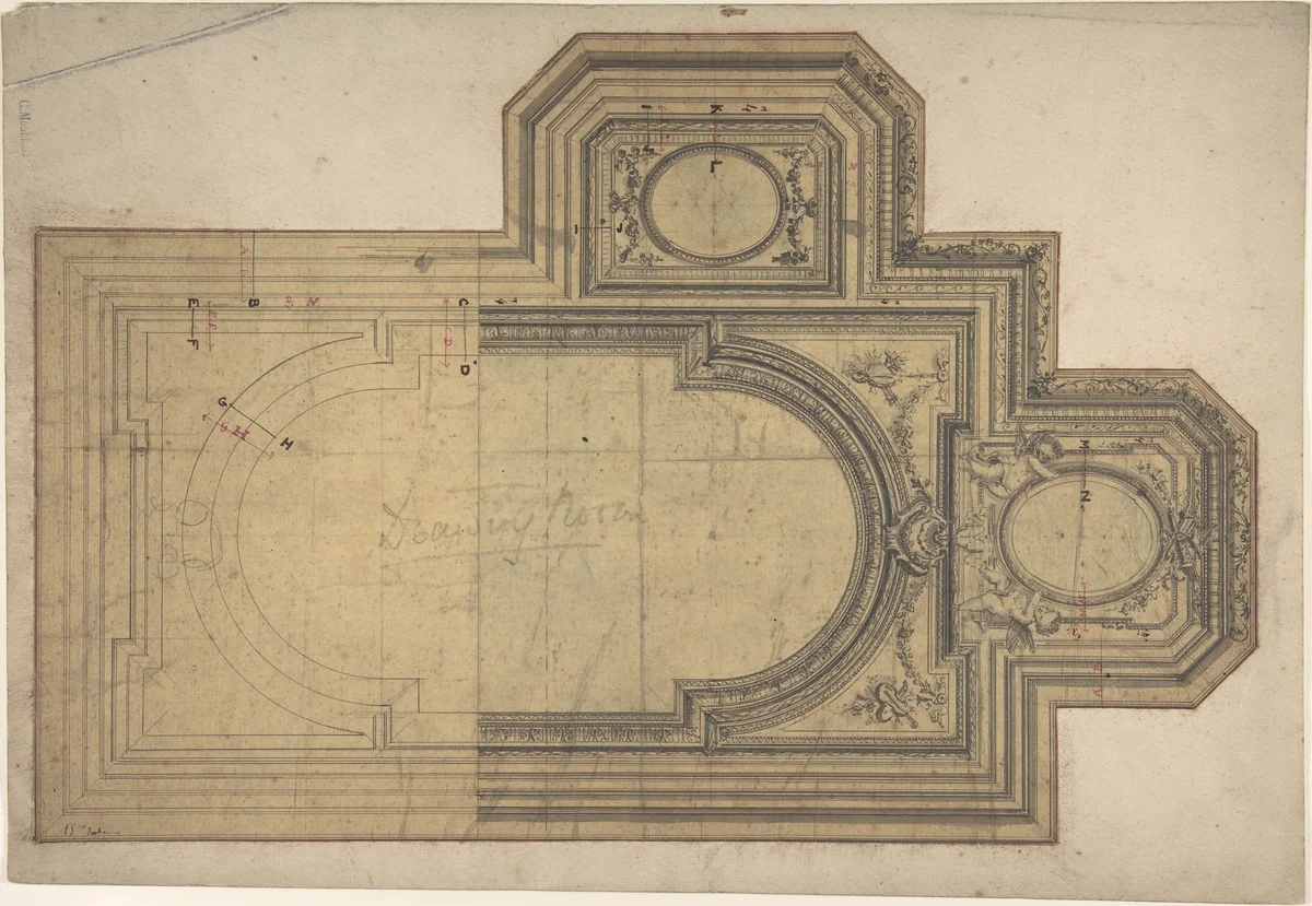 Designs for Ceiling by Charles Monblond, drawing, 1800-1899
