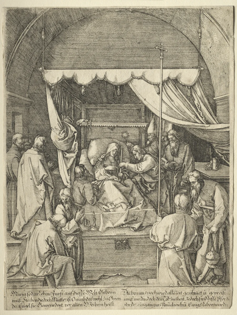 The Death of the Virgin by Hieronymus Hopfer, print, 1528-1563