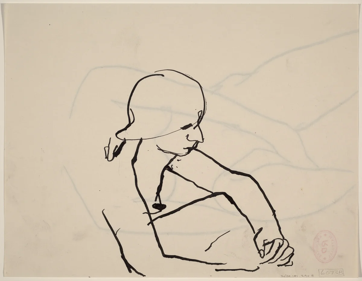 Untitled [seated female nude facing right] [verso] by Richard Diebenkorn, drawing, 1955-1967