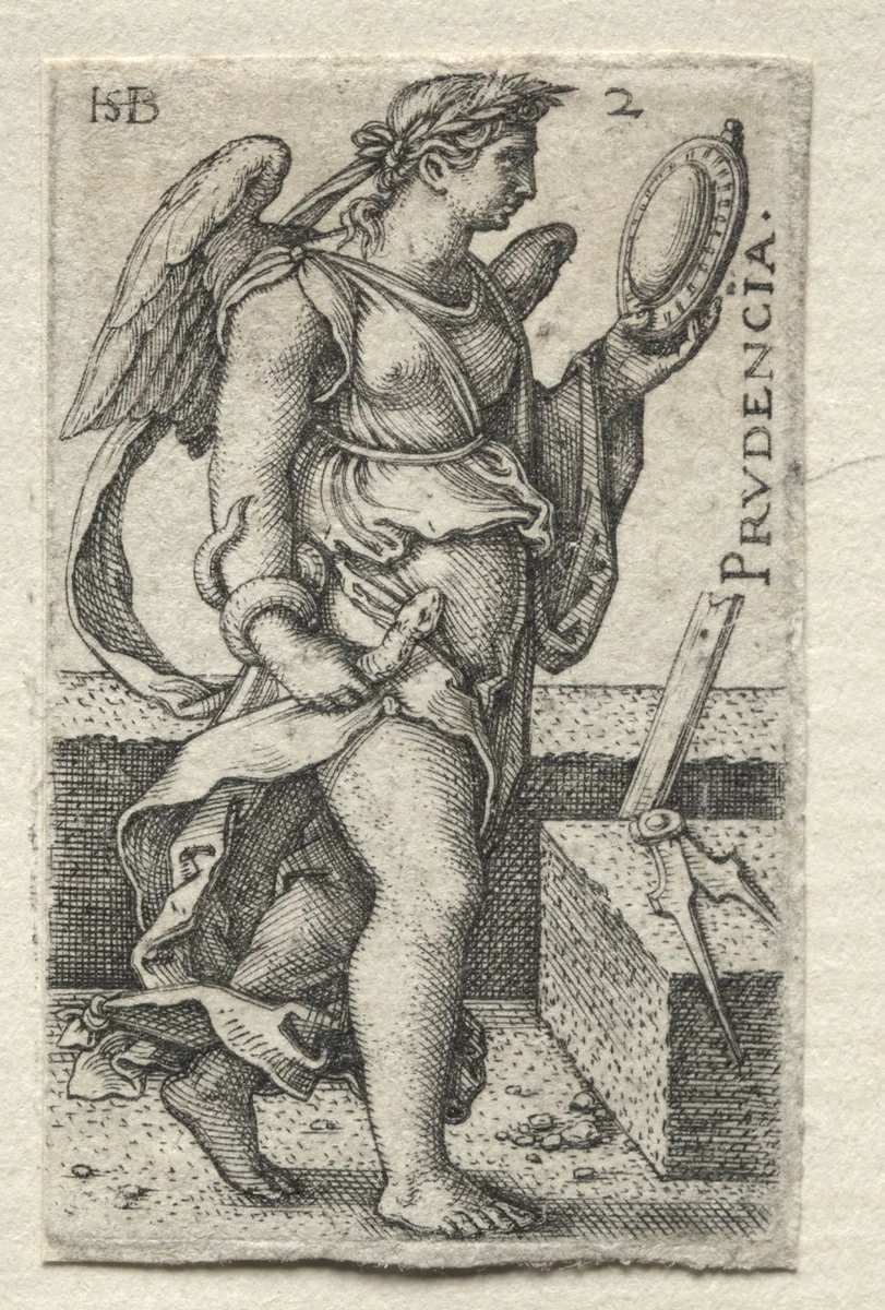 The Knowledge of God and the Seven Cardinal Virtues: Prudence - Prudencia by Hans Sebald Beham, print