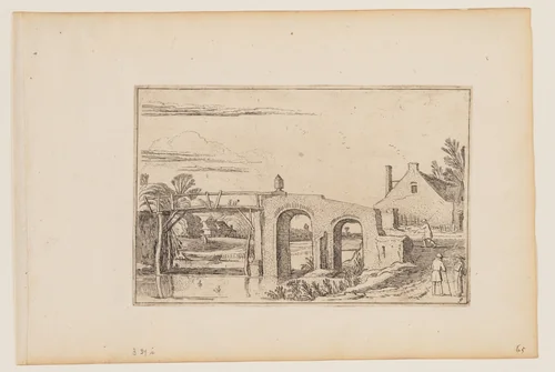 Path to Right of a Wooden and Stone Bridge by Esaias van de Velde, print, 1610-1630