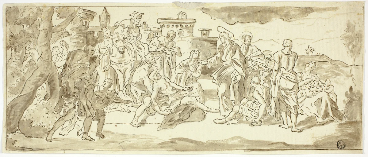 Christ Healing the Lame Man by Francesco Solimena, drawing, 1677-1800