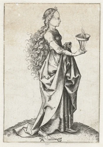 De vijfde wijze maagd by Unknown, print, 1475-1500