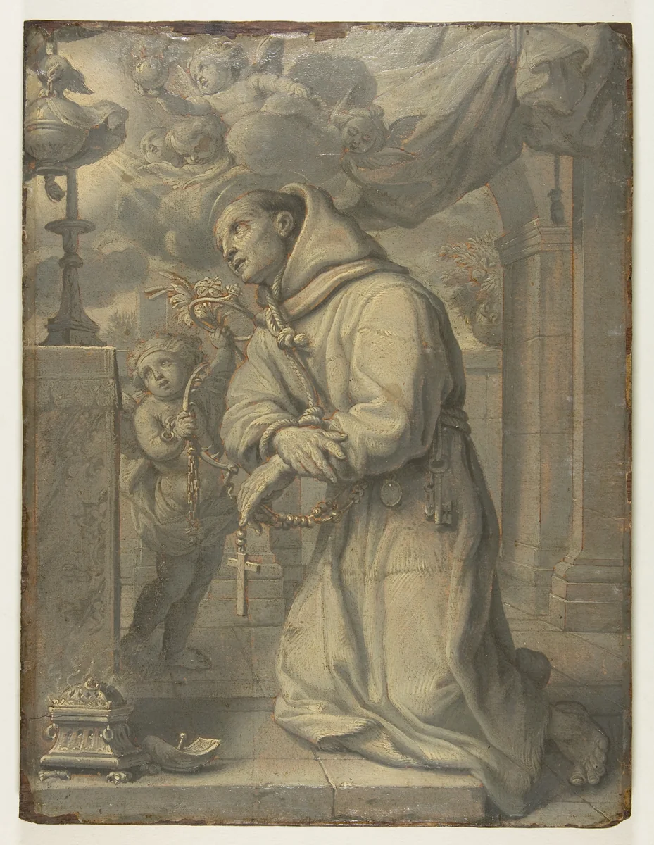St. Paschal Baylon Adoring the Blessed Sacrament by Claude François, drawing, 1625-1685