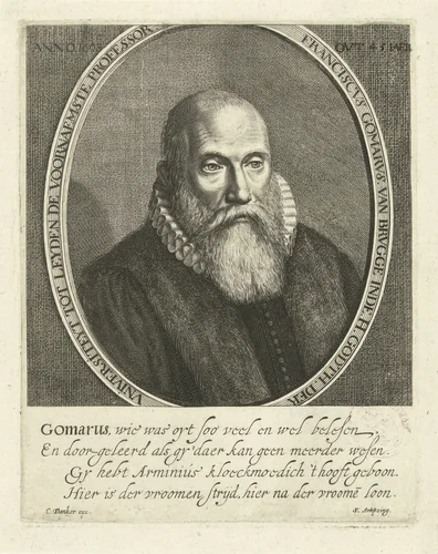 Portret van Franciscus Gomarus by Cornelis Koning, print, 1608