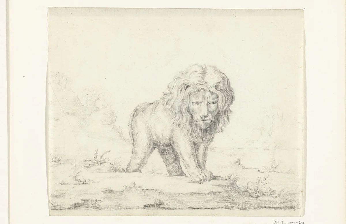 Lopende leeuw, van voren by Jean Bernard, drawing, 1775-1833