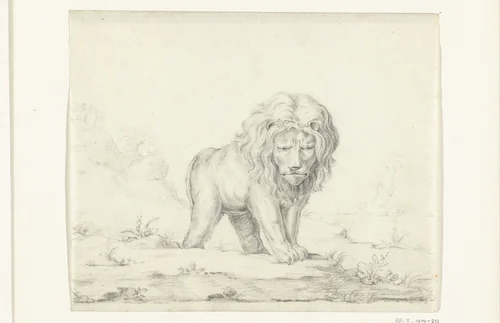 Lopende leeuw, van voren by Jean Bernard, drawing, 1775-1833