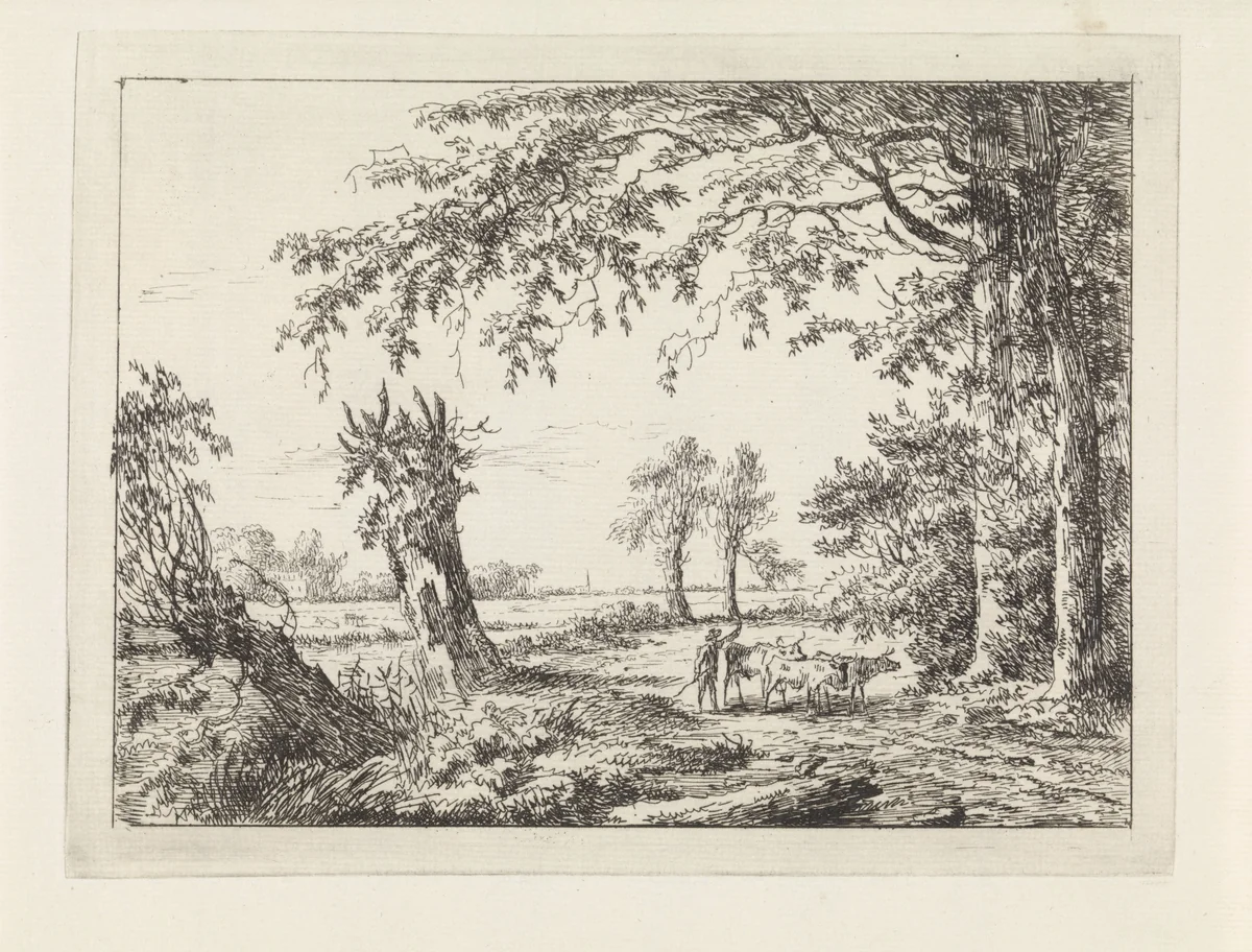 Boer met koeien op een weg by Gerard van Nijmegen, print, 1794