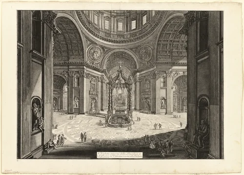 Interior view of the Basilica of St. Peter's in the Vatican, near the Tribune, from Views of Rome by Giovanni Battista Piranesi, print, 1773