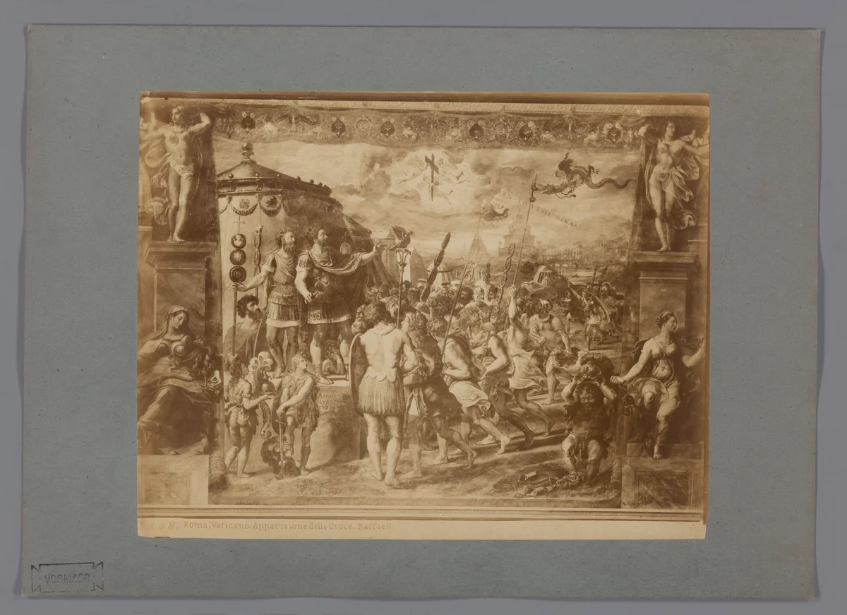 Fotoreproductie van het fresco Het visioen van het Kruis door Rafaël in de Stanze di Raffaello, Vaticaanstad by anonymous, photograph, 1851-1900