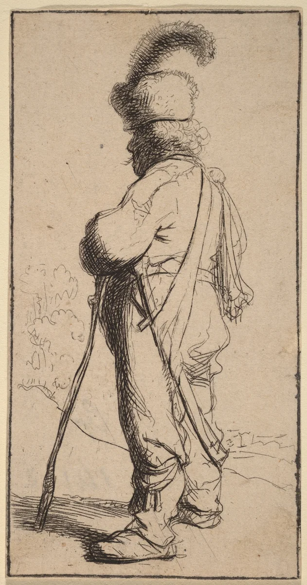 Polander Leaning on a Stick by Rembrandt van Rijn, print, 1632