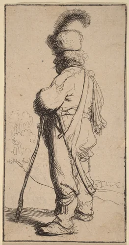 Polander Leaning on a Stick by Rembrandt van Rijn, print, 1632