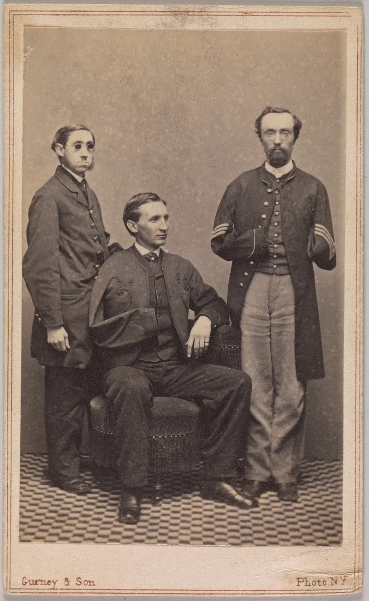 [Disabled Union Soldiers Posed in Aid of the U.S. Sanitary Commission at the New York Metropolitan Fair] by J. Gurney & Son, photograph, 1864