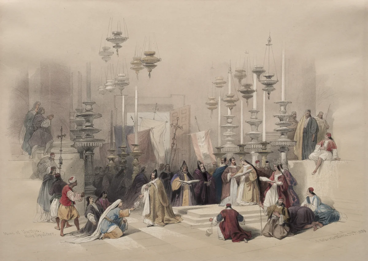 Stone of Unction, Holy Sepulchre by David Roberts, print, 1839