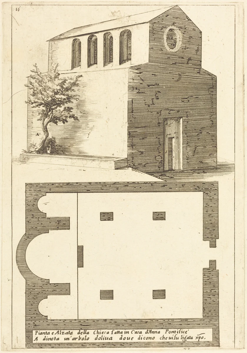Plan and Elevation of the Church near the House of Annas by Jacques Callot, print, 1619