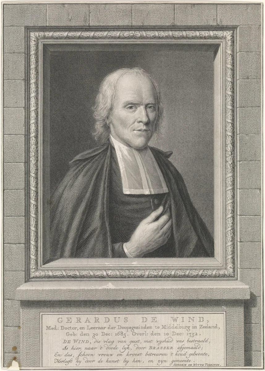 Portret van Gerardus de Wind by Pieter Tanjé, print, 1753