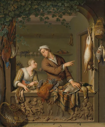 The Poultry Seller by Willem van Mieris, painting, 1733