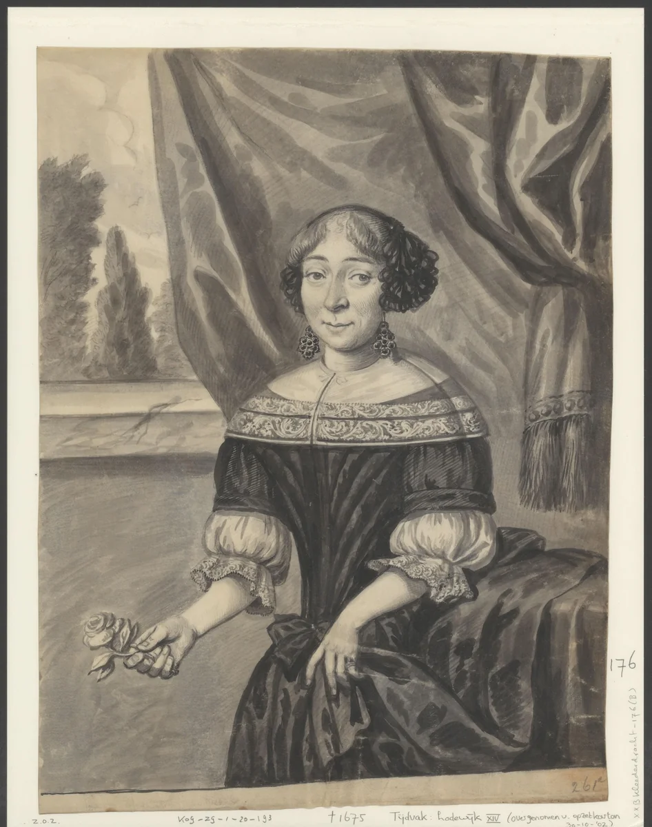 Portret van een onbekende vrouw by anonymous, drawing, 1650-1699