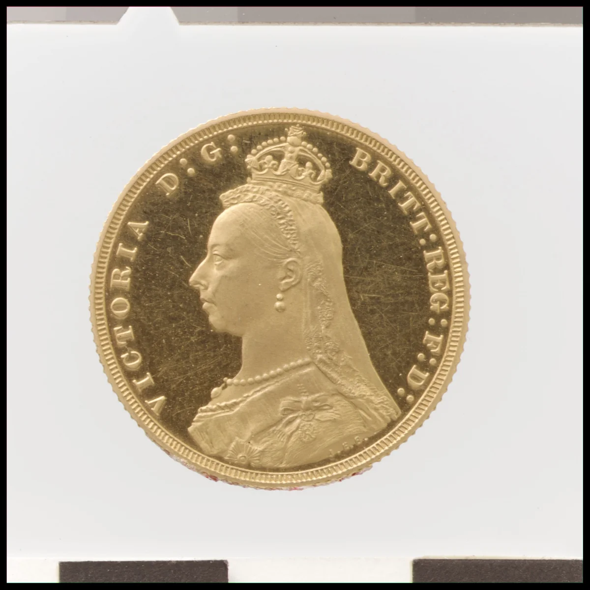 Queen Victoria "Jubilee Head" proof sovereign by Joseph Edgar Boehm, metalwork, 1887