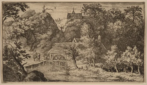 Water Mill at the Foot of a Mountain by Allart van Everdingen, print, 1645-1656