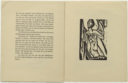 Dying Old Maid (Sterbendes altes Fräulein) (plate, inside back cover) from Das Stiftsfräulein und der Tod (The Canoness and Death) by Ernst Ludwig Kirchner, illustrated book, 1913