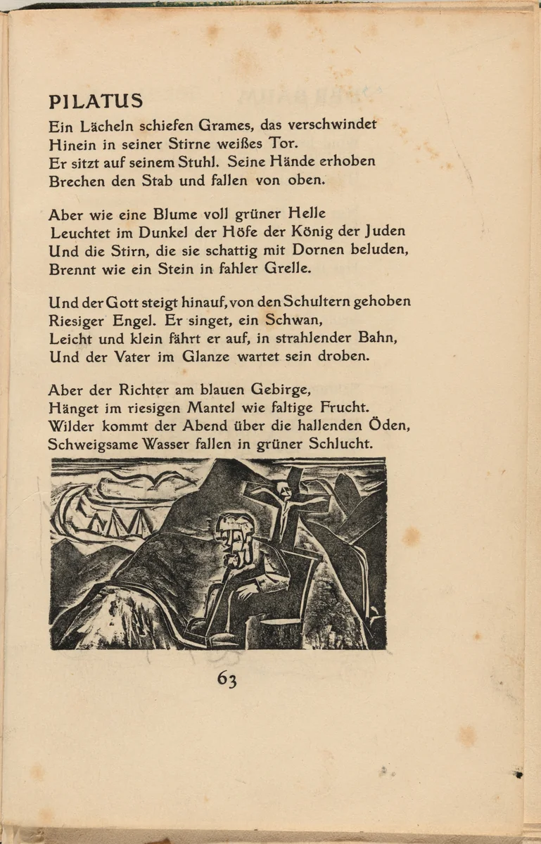 Pilatus (Pilate) (in-text plate) from mock-up of Georg Heym: Umbra Vitae (Georg Heym: Shadow of Life) by Ernst Ludwig Kirchner, volume, 1912-1922
