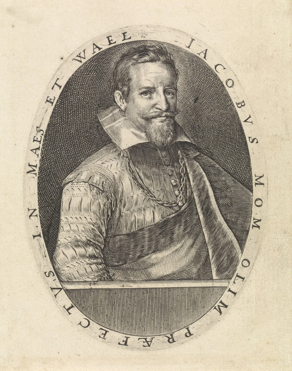 Portret van Jacob Mom by Crispijn van de Passe, print, 1574-1637