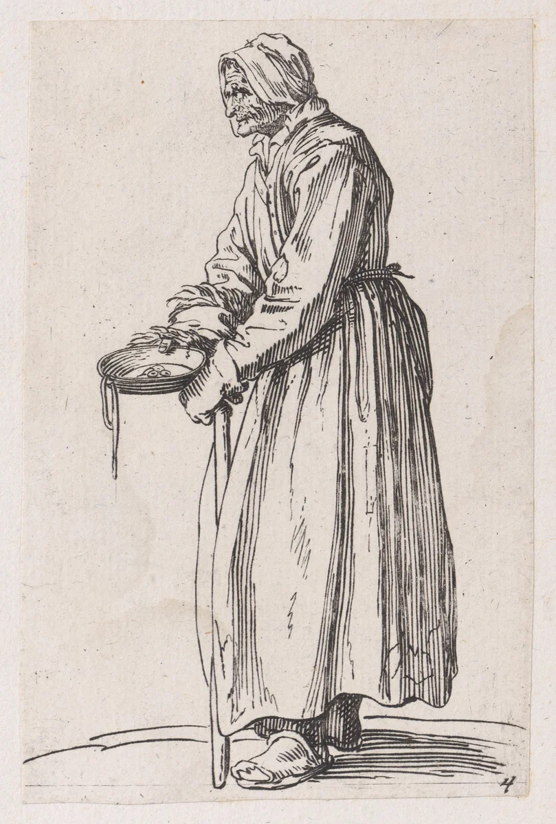 Reverse Copy of La Mendiante a La Sébille (The Female Beggar with The Begging Bowl), from Les Gueux suite appelée aussi Les Mendiants, Les Baroni, ou Les Barons (The Beggars, also called the Barons) by anonymous, print, 1625-1700
