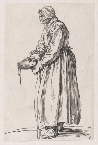 Reverse Copy of La Mendiante a La Sébille (The Female Beggar with The Begging Bowl), from Les Gueux suite appelée aussi Les Mendiants, Les Baroni, ou Les Barons (The Beggars, also called the Barons) by anonymous, print, 1625-1700