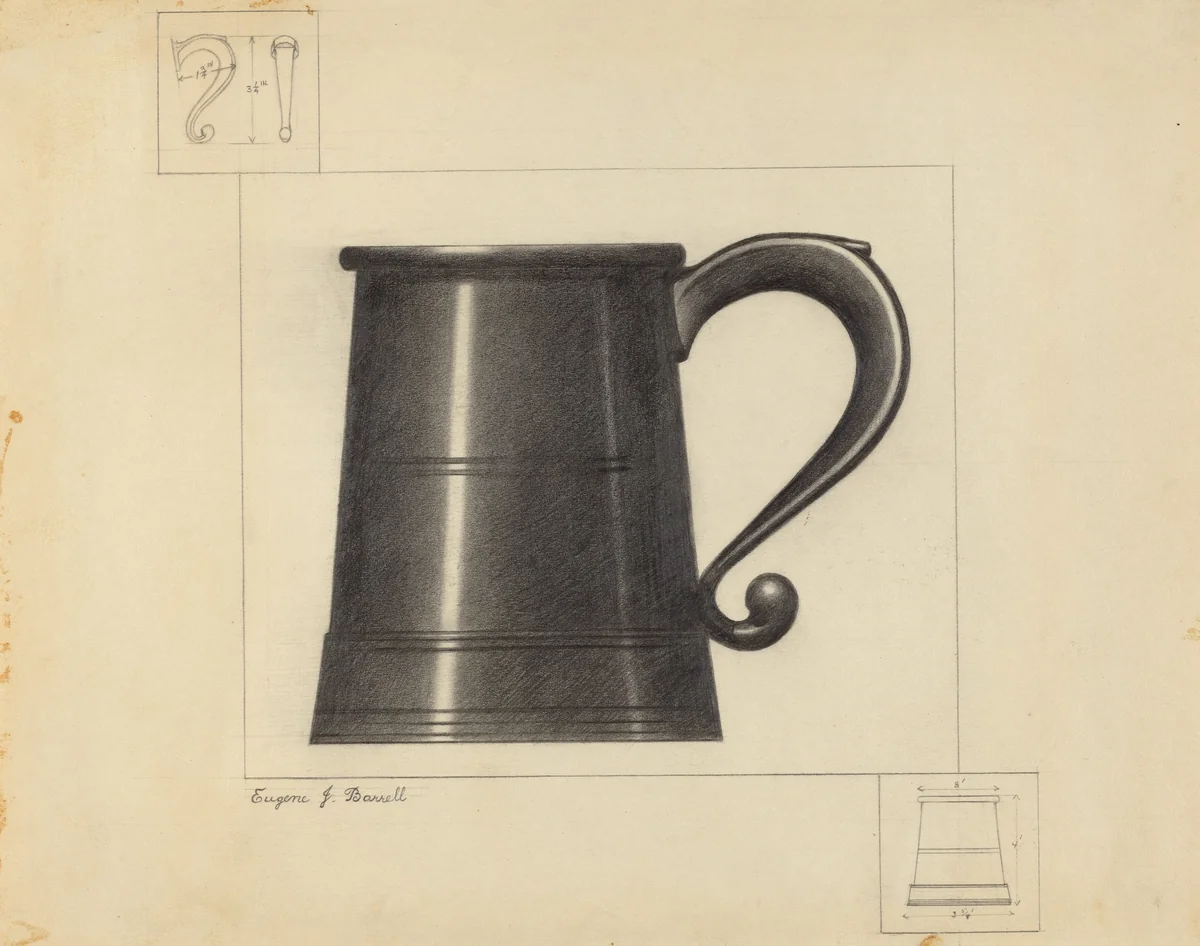 Pewter Mug by Eugene Barrell, index of american design, 1939