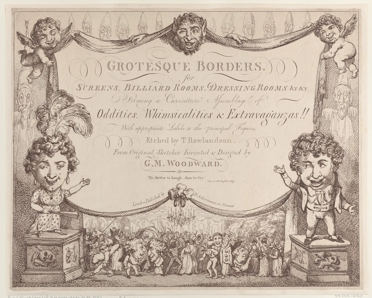 Grotesque Borders for Screens, Billiard Rooms, Dressing Rooms, &c &c by Thomas Rowlandson, print, 1799-1800