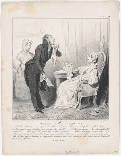 Plate 43: A man of sensitivity at the right price, from 'Caricaturana,' published in Les Robert Macaires by Honoré Daumier, print, 1838