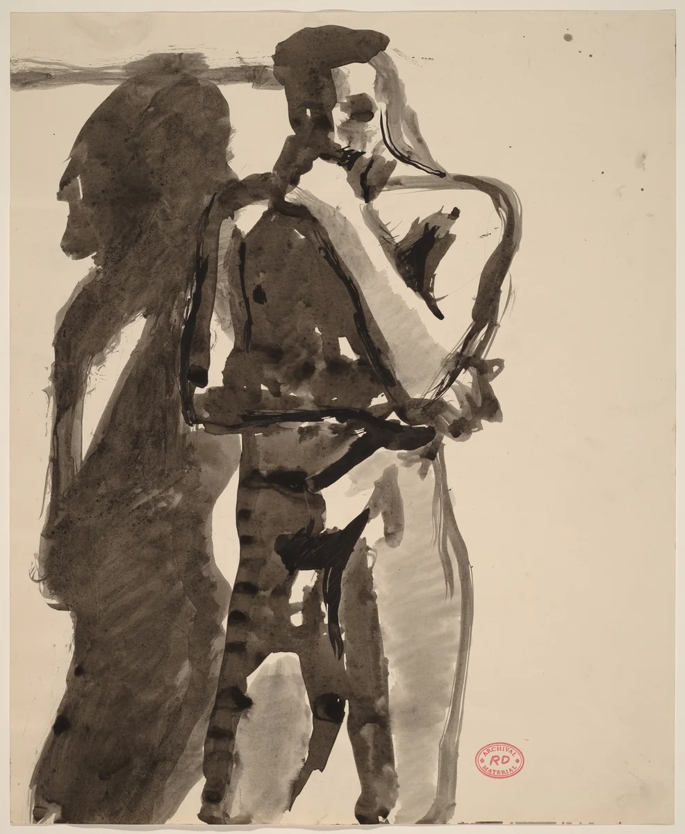 untitled [standing female nude with right arm behind back] by Richard Diebenkorn, drawing, 1955-1967